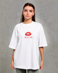 Oversize Baskılı T-Shirt Kadın Kiss me