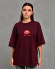 Oversize Baskılı T-Shirt Kadın Kiss me