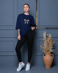 Oversize Baskılı T-Shirt Kadın Leopar Fiyonk