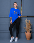 Oversize Baskılı T-Shirt Kadın Leopar Fiyonk