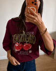 Oversize Baskılı T-Shirt Kadın CHERRY
