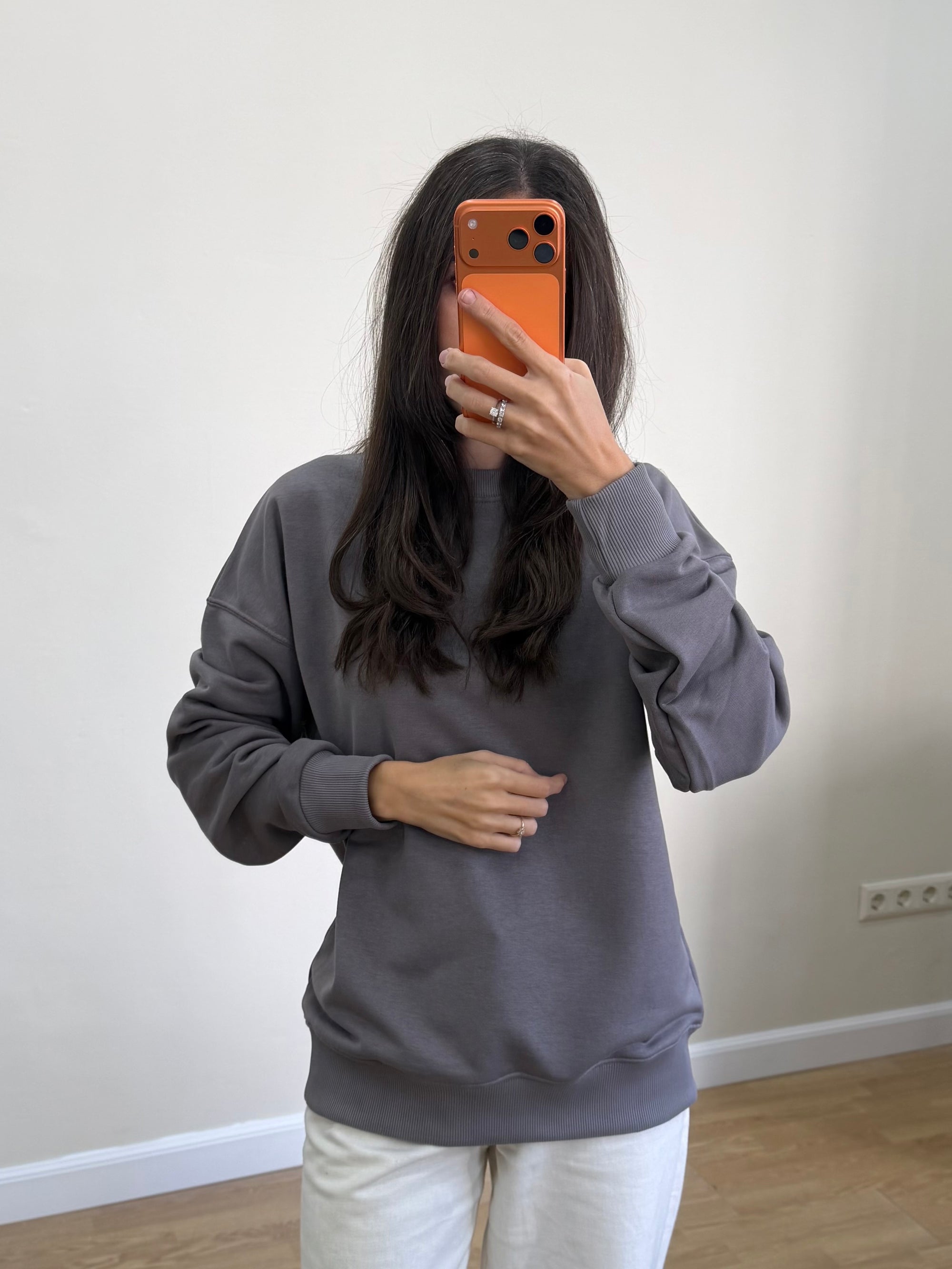 Basic Sweatshirt Kadın Ekru