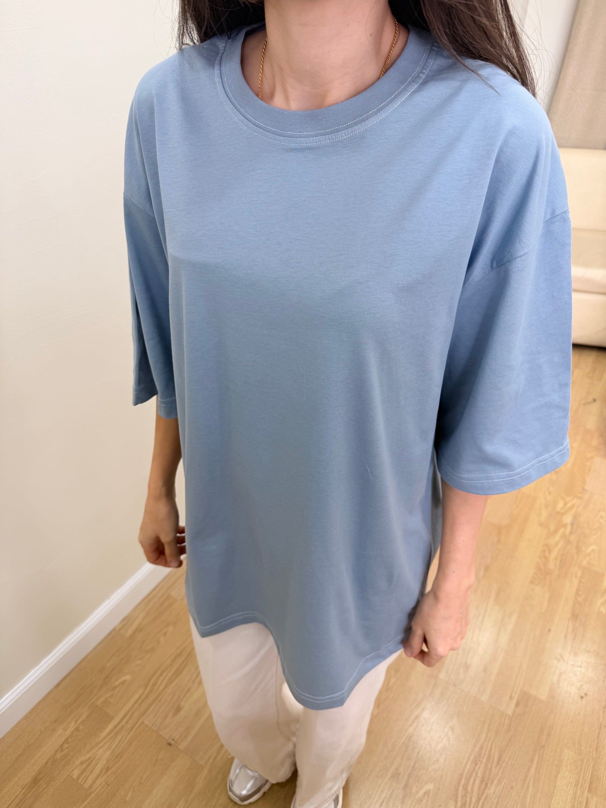 Oversize T-Shirt İndigo Mavi Kadın