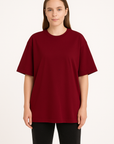 Oversize T-Shirt Bordo Kadın