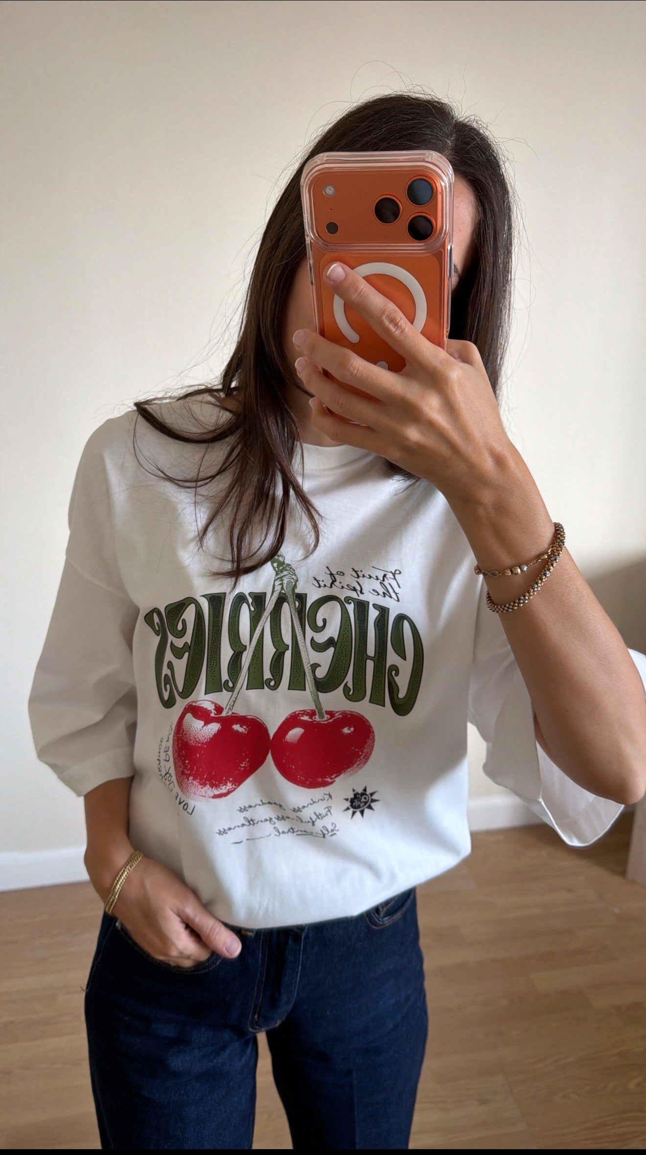 Oversize Baskılı T-Shirt Kadın CHERRY