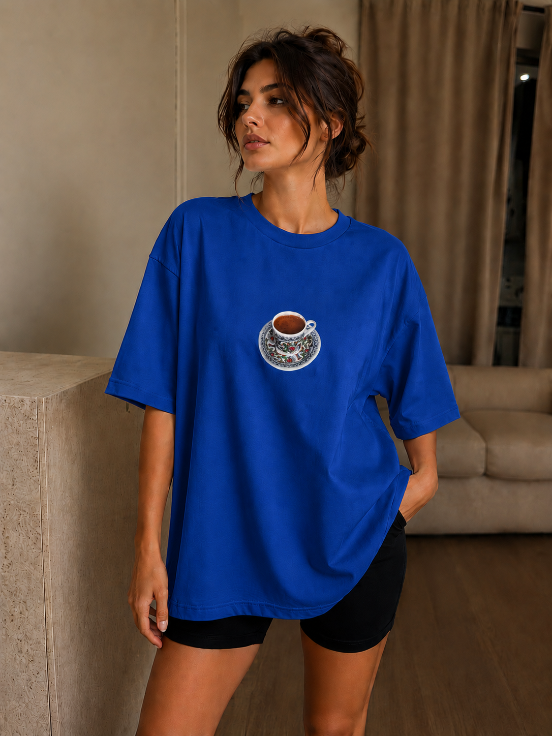 Oversize Baskılı T-Shirt Kadın Türk Kahvesi