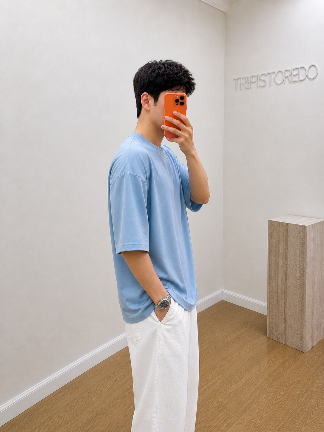 Oversize T-Shirt İndigo Mavi Erkek