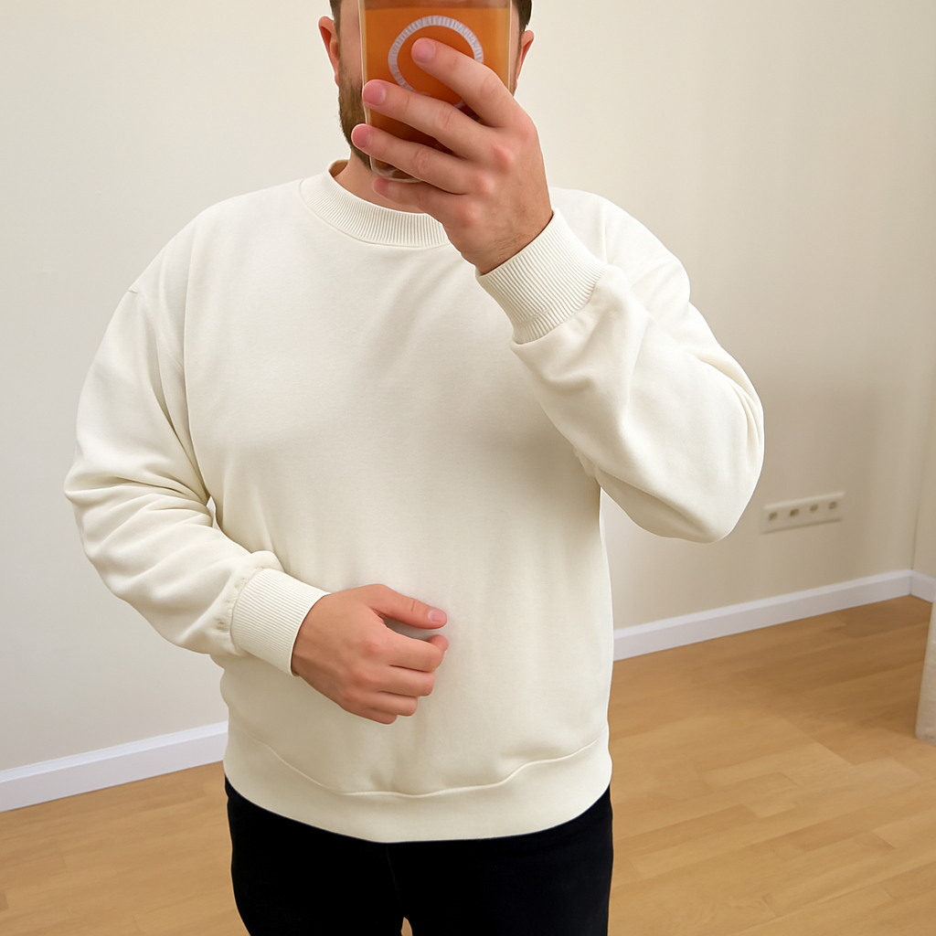 Basic Sweatshirt Erkek Ekru