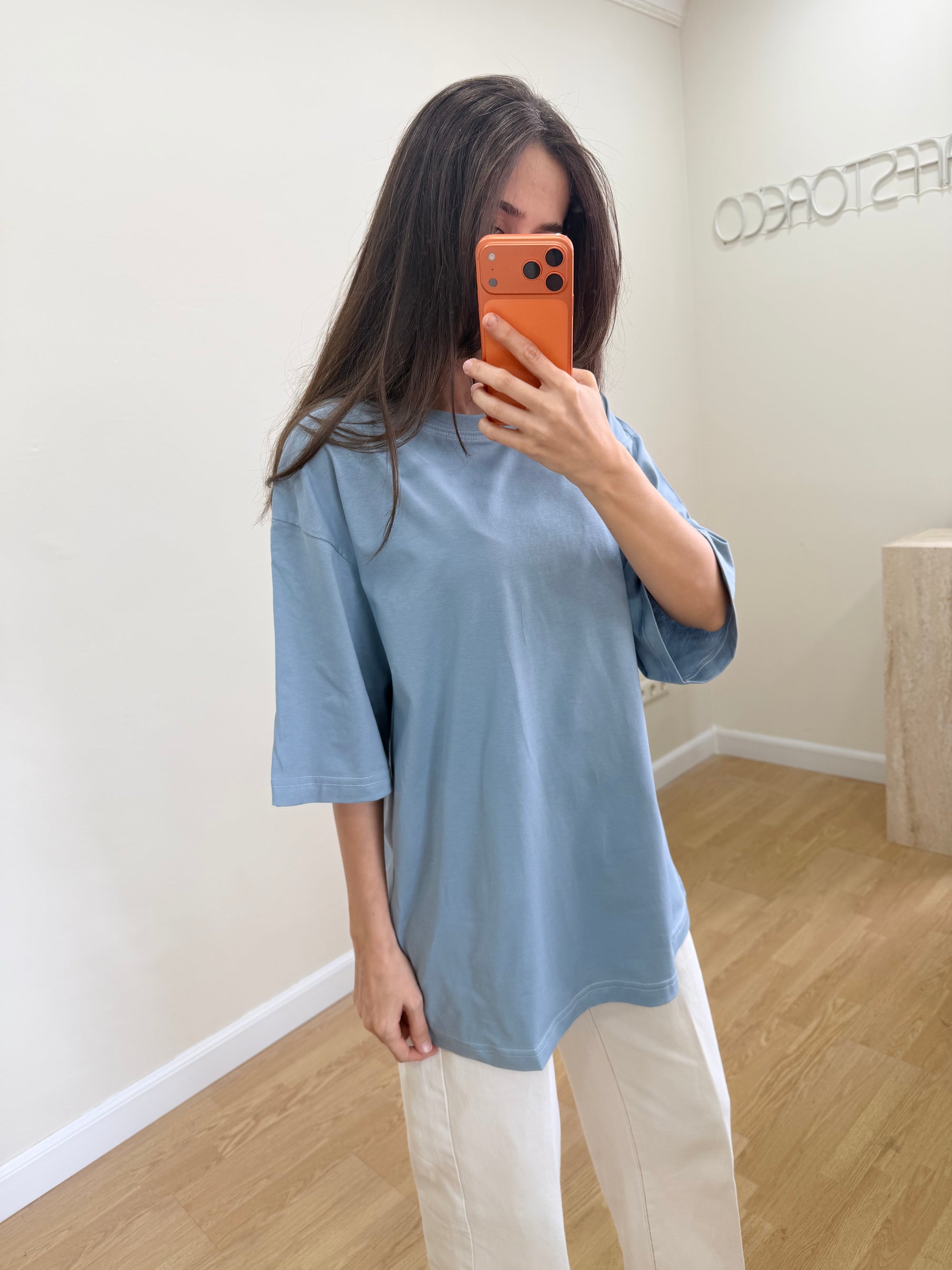Oversize T-Shirt İndigo Mavi Kadın