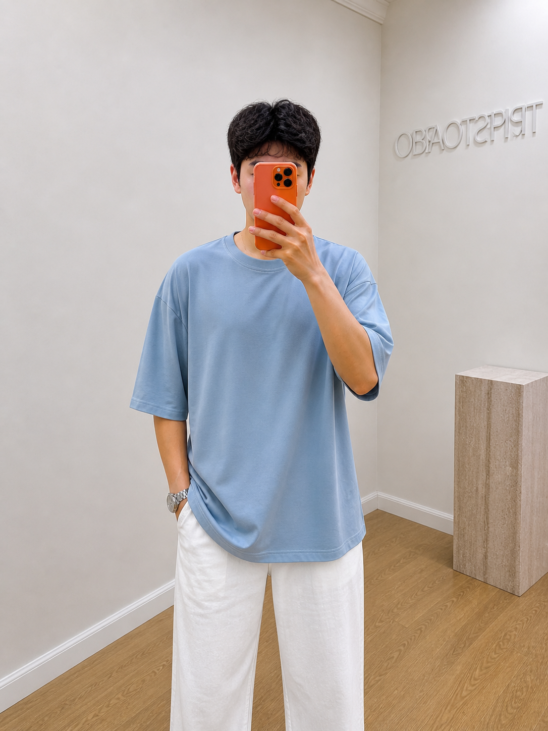 Oversize T-Shirt İndigo Mavi Erkek