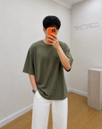 Oversize T-Shirt Haki Erkek