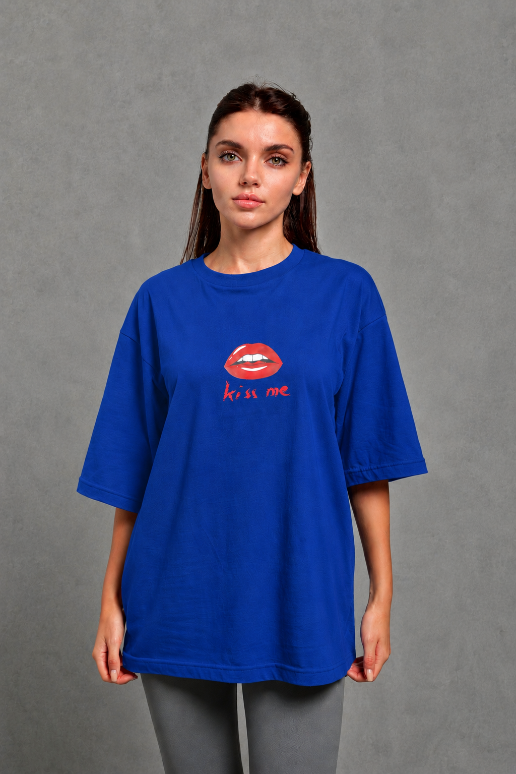 Oversize Baskılı T-Shirt Kadın Kiss me