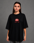Oversize Baskılı T-Shirt Kadın Kiss me