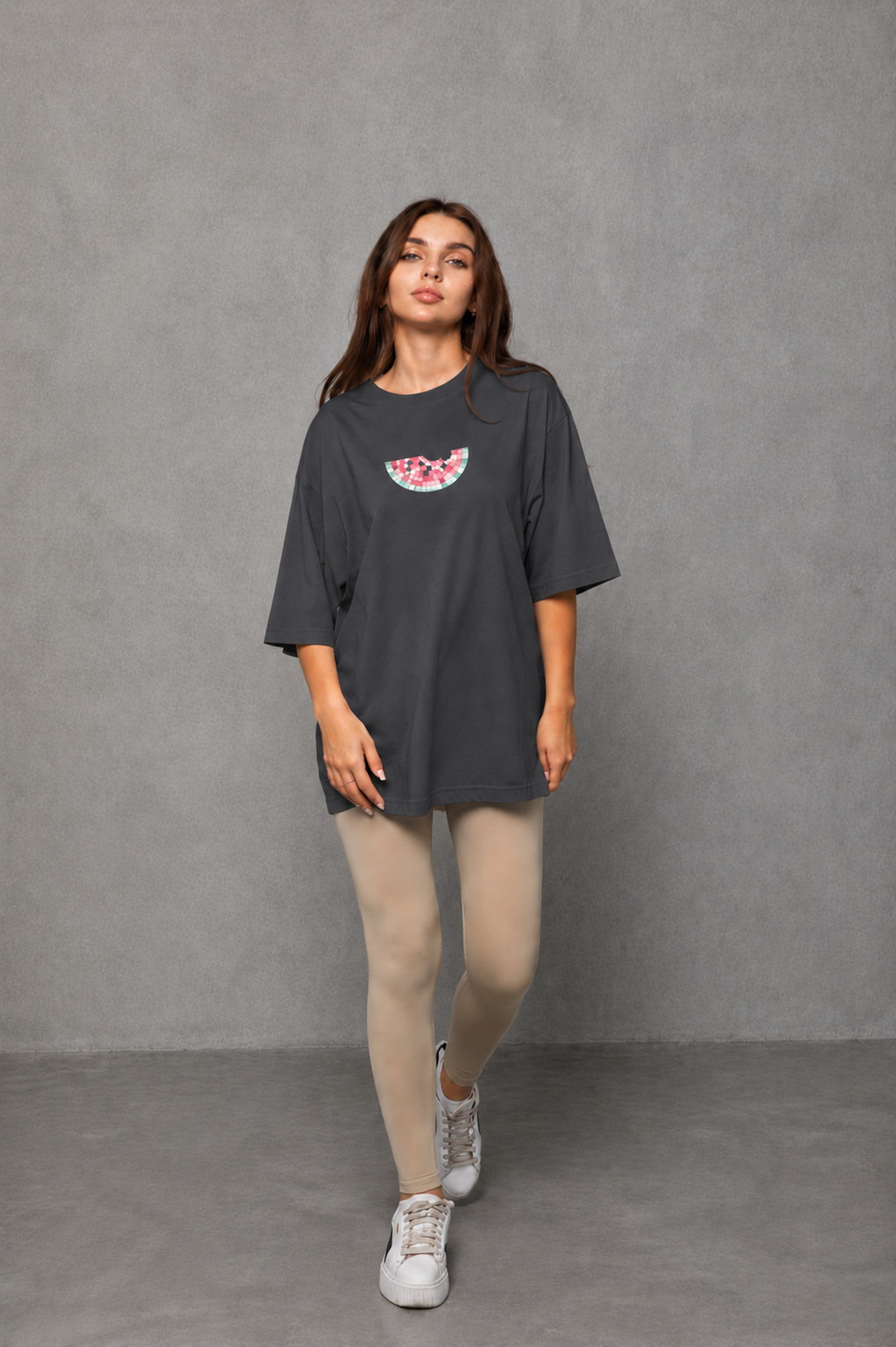 Oversize Baskılı T-Shirt Kadın Karpuz Dilim