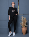 Oversize Baskılı T-Shirt Kadın Leopar Fiyonk