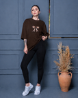 Oversize Baskılı T-Shirt Kadın Leopar Fiyonk