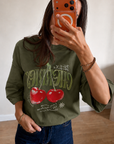 Oversize Baskılı T-Shirt Kadın CHERRY