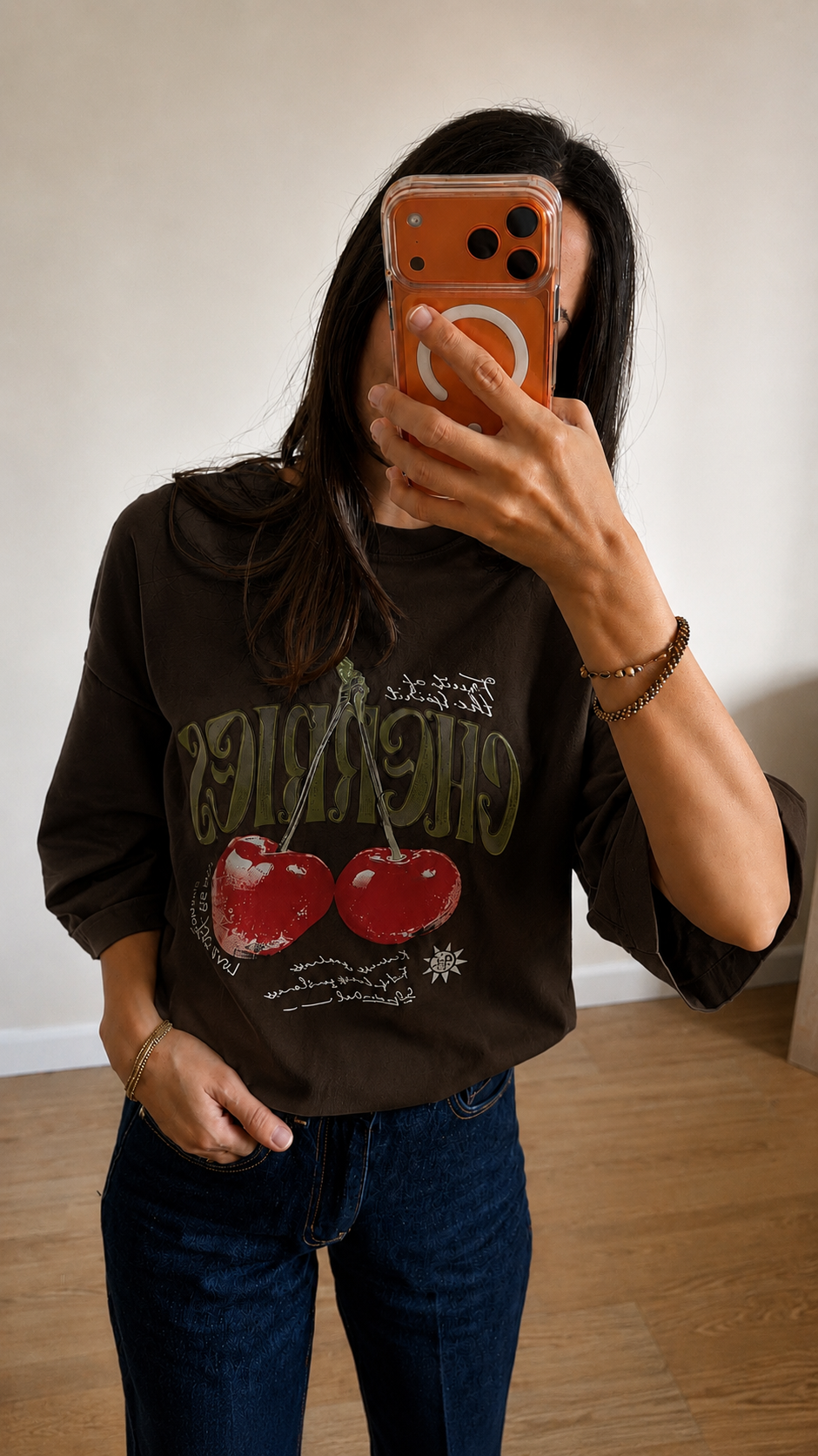 Oversize Baskılı T-Shirt Kadın CHERRY