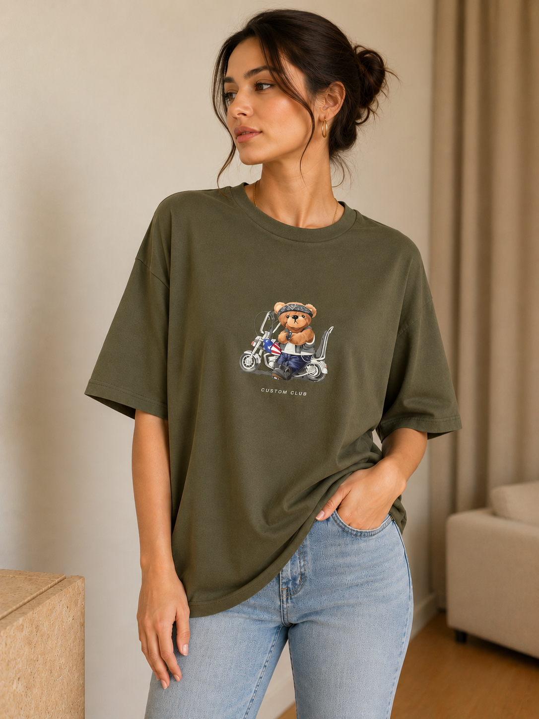Oversize Baskılı T-Shirt Kadın Custom Club