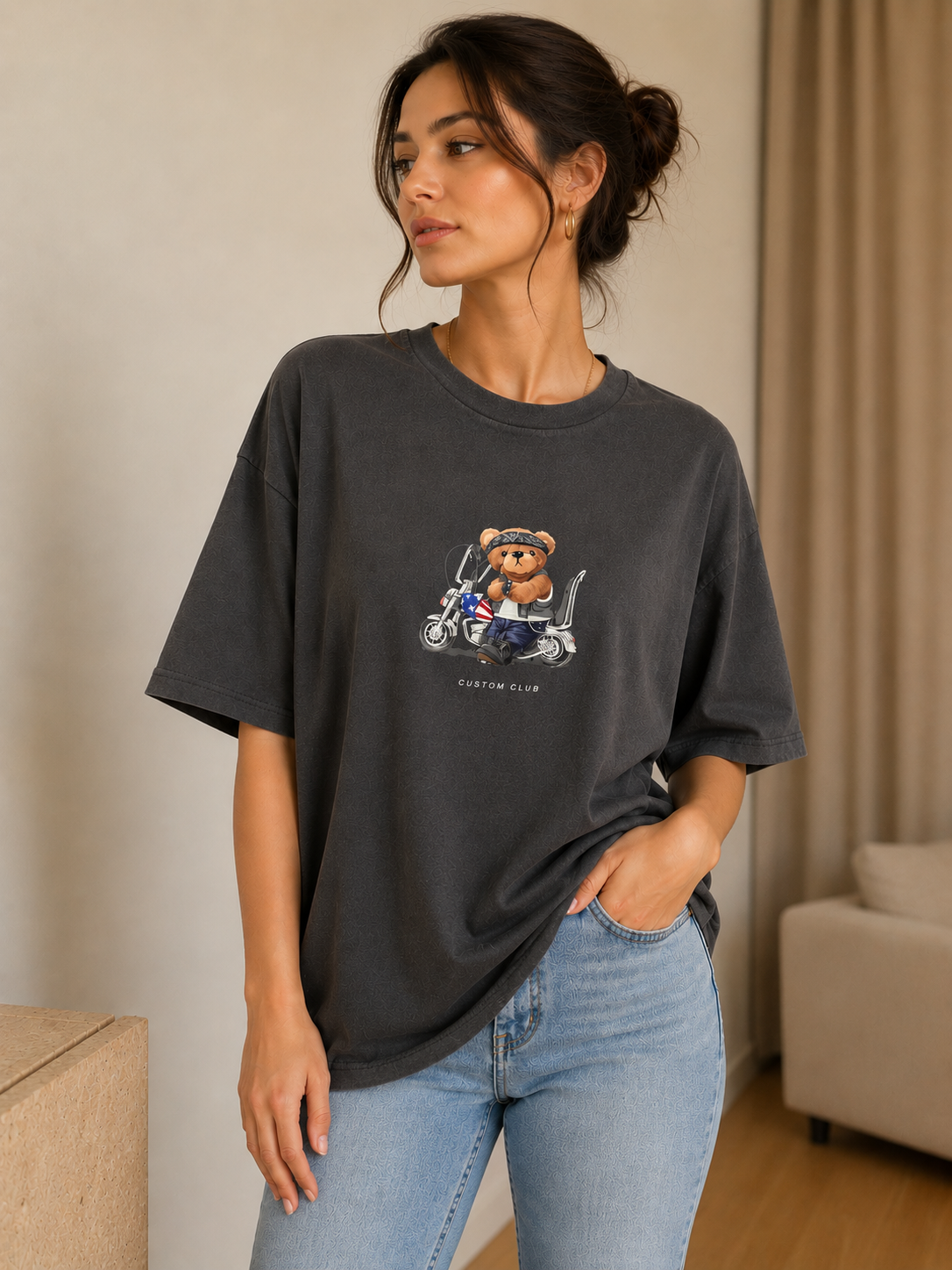 Oversize Baskılı T-Shirt Kadın Custom Club