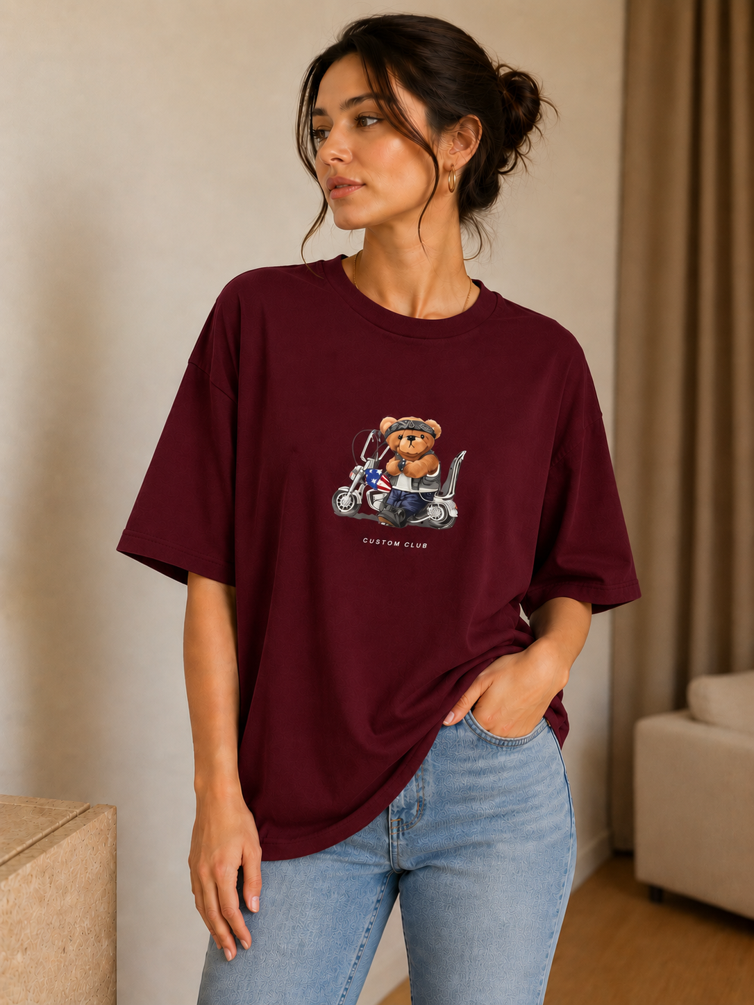 Oversize Baskılı T-Shirt Kadın Custom Club