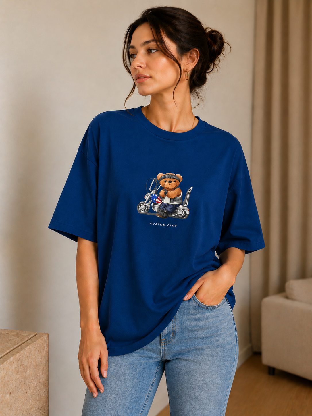 Oversize Baskılı T-Shirt Kadın Custom Club