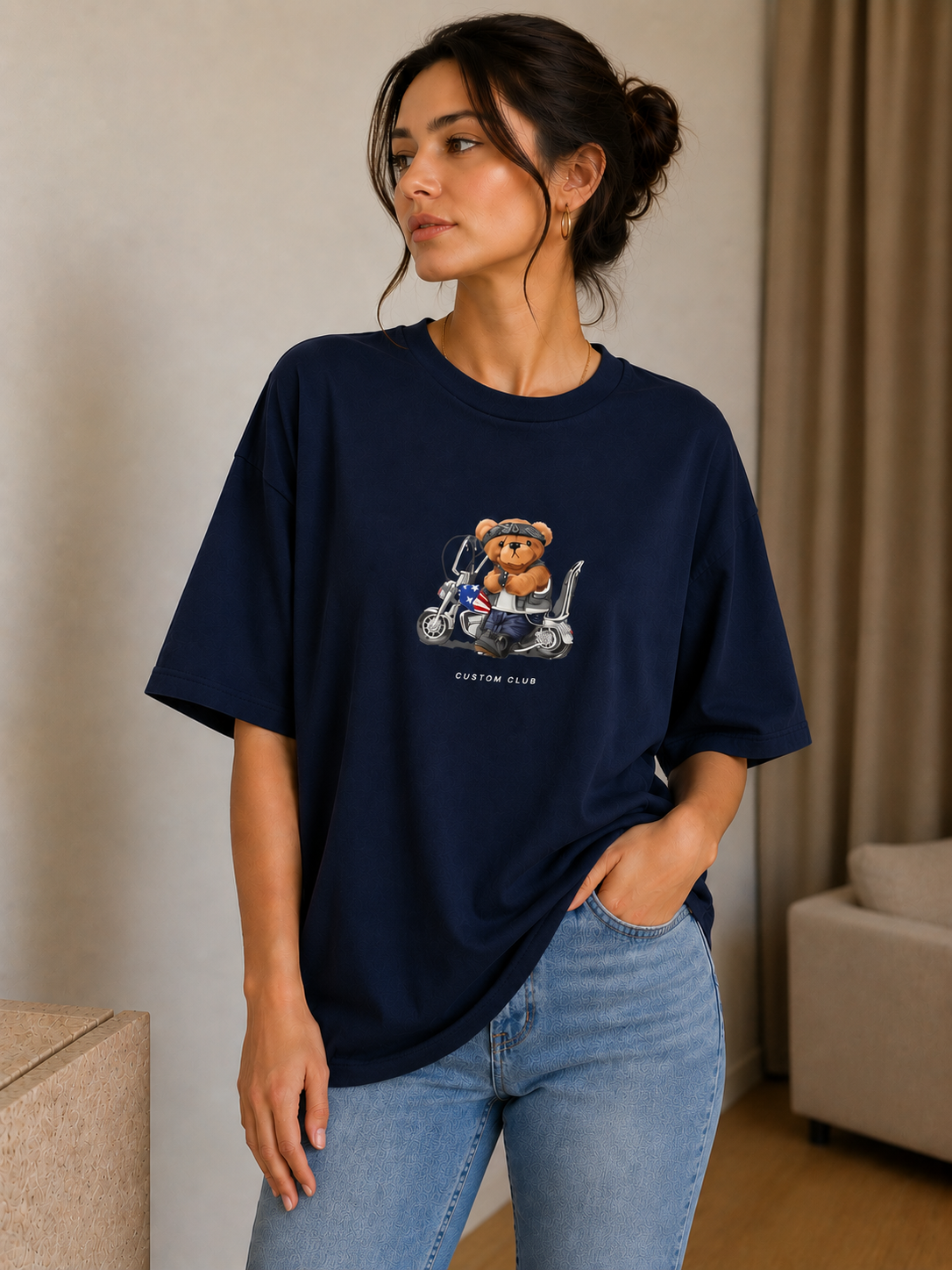 Oversize Baskılı T-Shirt Kadın Custom Club